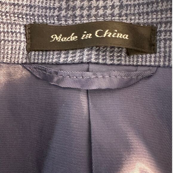 Lauren Ralph Lauren Blue Houndstooth Single Breasted Linen Blazer Size 46R - Picture 5 of 9